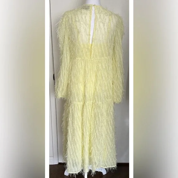 Asos Design Women’s Tiered Midi Dress Fluffy Texture Pale Yellow Size 6 Lined - Picture 15 of 15